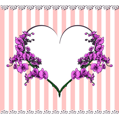 Card with heart and flowers in the centre on decorative background. Vector illustration, easy to edit.のイラスト素材