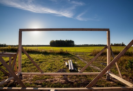 start building a house in the village on nature backgroundの写真素材
