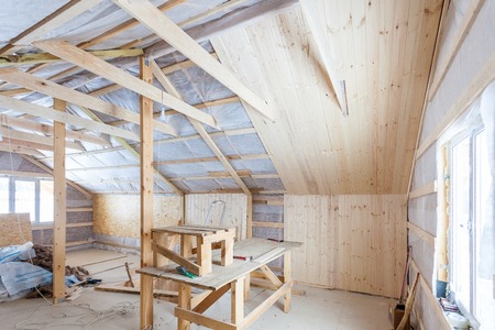 the interior of the frame house in process of construction viの写真素材