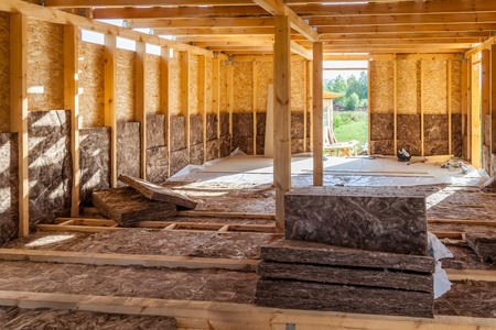 The interior of the frame house in process of construction villageの写真素材