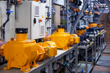 pumps at the water treatment plant in an industrial environment
