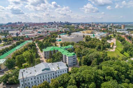 Nizhny Novgorod Kremlin summer views on a Sunny day. Shooting from a droneの写真素材