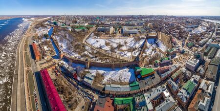Nizhny Novgorod Kremlin spring views on a Sunny day. Shooting from a drone.