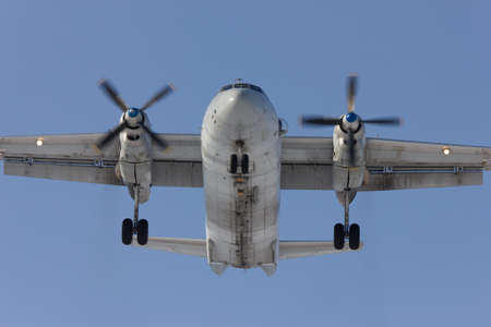 Aircraft An-26 is on landing, Rostov-on-Don, Russia, 7 February 2012のeditorial素材