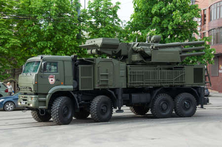 Anti-aircraft complex Pantsir, Rostov-on-Don, Russia, May 9, 2014. Reserve equipment for the Victory Parade.のeditorial素材