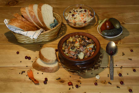 Roast "Kirsani" with mushrooms and beans, Rostov-on-Don, Russia, April 6, 2017の写真素材