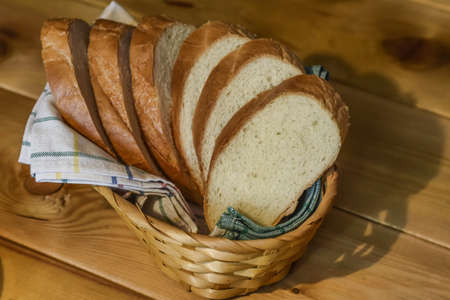 Sliced bread in a basket, Rostov-on-Don, Russia, 6 April 2017の写真素材