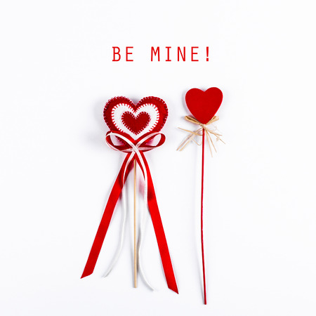 Two red valentine hearts isolated on whiteの写真素材