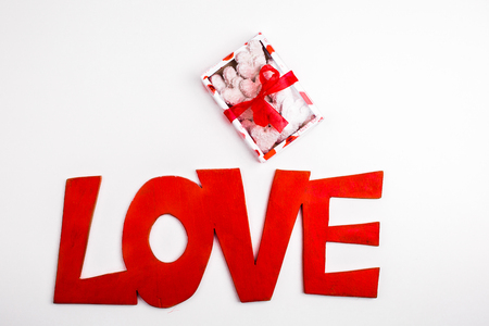 valentine box of white cookies gift boxの写真素材