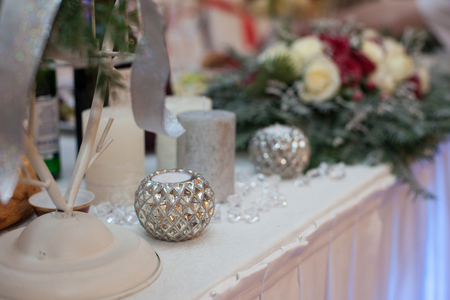 Elegant, luxury wedding reception catering table, christmas themeの写真素材