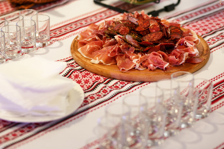 Bacon appetizer on the tableの写真素材