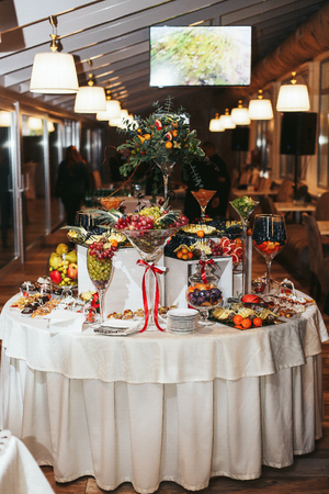 Dessert buffet arrangement for a dinnerの写真素材