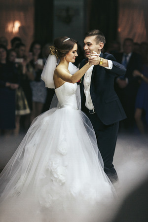 Just married waltz in the middle of the hallの写真素材