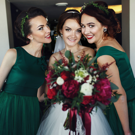 Bride and bridesmaid look cuteの写真素材