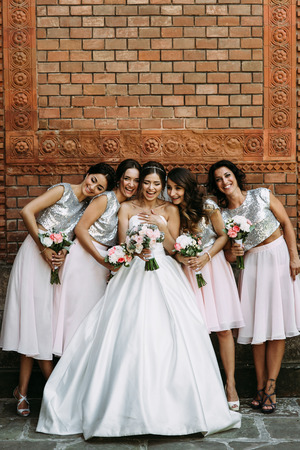 Beautiful smiles of the bride and her friendsの写真素材