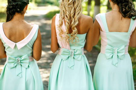 The bridesmaids with bouquetの写真素材