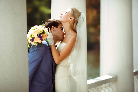 Moment of joy of the two in love in the wedding dayの写真素材