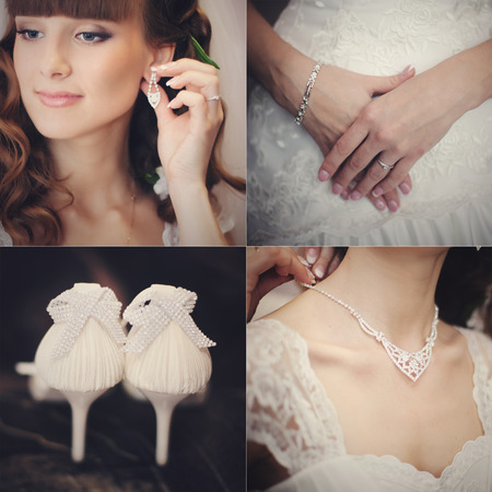 Four in one pictures of a bride and details of her styleの写真素材