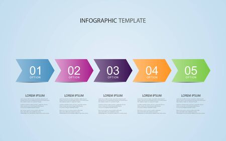 Business data with abstract elements of graph, diagram with 5 steps. Vector template for presentationのイラスト素材