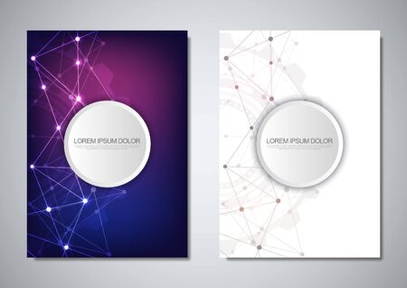 Brochure template or cover design. Digital technology with plexus background and space for your text. Geometric abstract background of connecting dots and lines.のイラスト素材