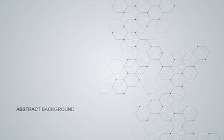 Vector hexagonal background. Digital geometric abstraction with lines and dots. Geometric abstract designのイラスト素材