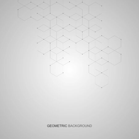 Vector hexagonal background. Digital geometric abstraction with lines and dots. Geometric abstract designのイラスト素材