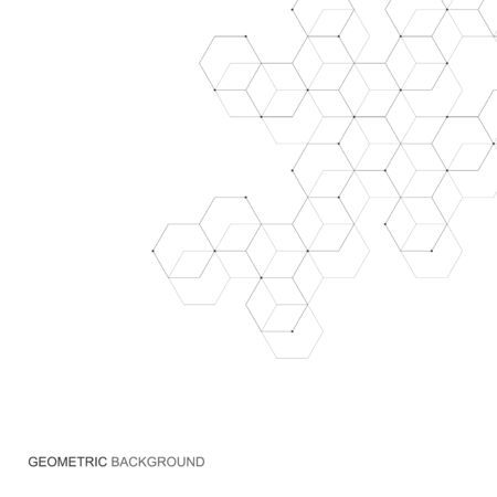 Vector hexagonal background. Digital geometric abstraction with lines and dots. Geometric abstract designのイラスト素材