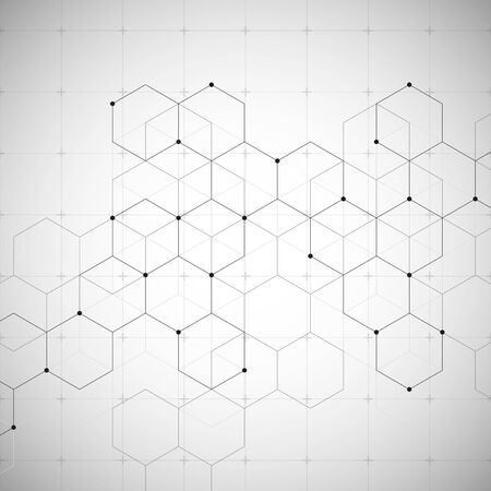 Vector hexagonal background. Digital geometric abstraction with lines and dots. Geometric abstract designのイラスト素材