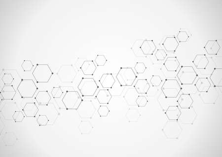 Vector hexagonal background. Digital geometric abstraction with lines and dots. Geometric abstract design.のイラスト素材