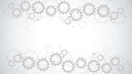 Cogs and gear wheel mechanisms. Hi-tech digital technology and engineering. Abstract technical background.のイラスト素材