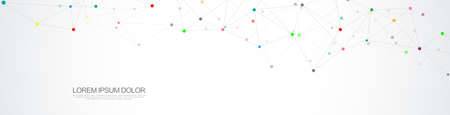 Website header or banner design with abstract geometric background and connecting dots and lines. Global network connection. Digital technology with plexus background and space for your text.のイラスト素材