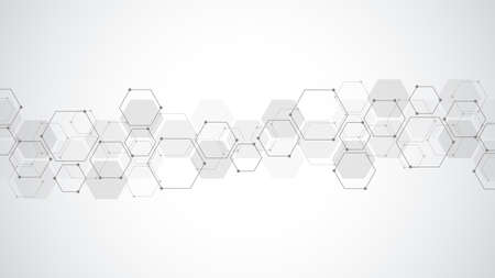 Abstract background with geometric shapes and hexagon pattern. Vector illustration for medicine, technology or science design.のイラスト素材