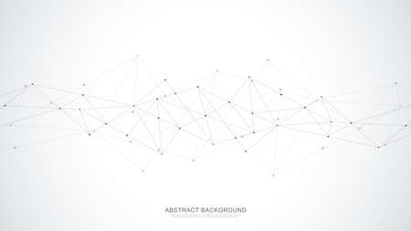 Abstract polygonal background with connecting dots and lines. Global network connection, digital technology and communication concept.のイラスト素材