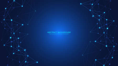 Abstract technology background with connecting dots and lines. Digital technology of global network connection and communication.のイラスト素材