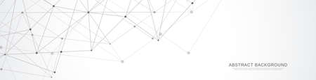 Website header or banner design with abstract geometric background and connecting dots and lines. Global network connection. Digital technology with plexus background and space for your text.のイラスト素材
