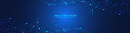 Website header or banner design with abstract geometric background and connecting dots and lines. Global network connection. Digital technology with plexus background and space for your text.のイラスト素材