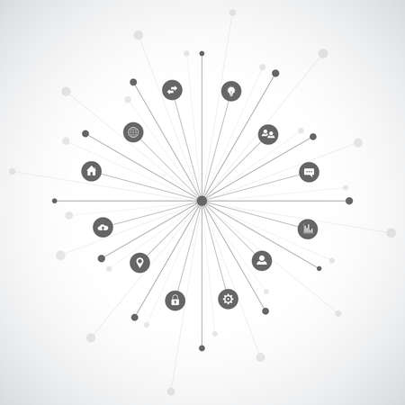 Information technology background with infographic elements and flat icons. Digital technology, network connection and communication concept. Vector illustration.のイラスト素材