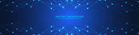 Website header or banner design with abstract geometric background and connecting dots and lines. Global network connection. Digital technology with plexus background and space for your text.のイラスト素材