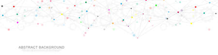 Website header or banner design with abstract geometric background and connecting dots and lines. Global network connection. Digital technology with plexus background and space for your text.のイラスト素材