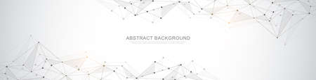 Website header or banner design with abstract geometric background and connecting dots and lines. Global network connection. Digital technology with plexus background and space for your text.のイラスト素材