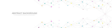 Website header or banner design with abstract geometric background and connecting dots and lines. Global network connection. Digital technology with plexus background and space for your textのイラスト素材