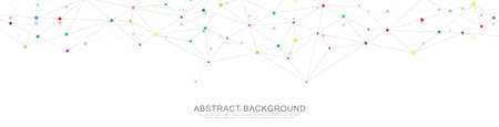 Website header or banner design with abstract geometric background and connecting dots and lines. Global network connection. Digital technology with plexus background and space for your textのイラスト素材