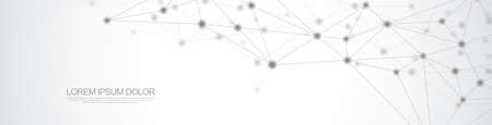 Website header or banner design with abstract geometric background and connecting dots and lines. Global network connection. Digital technology with plexus background and space for your textのイラスト素材