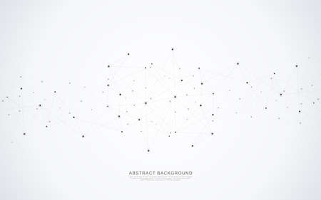 Geometric abstract background with connected dots and lines. Molecular structure and communication concept. Digital technology background and network connection.のイラスト素材