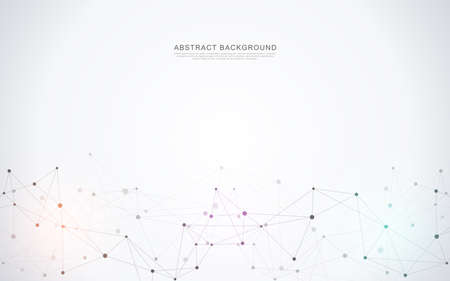 Geometric abstract background with connected dots and lines. Molecular structure and communication concept. Digital technology background and network connection.のイラスト素材