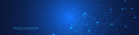 Website header or banner design with abstract geometric background and connecting dots and lines. Global network connection. Digital technology with plexus background and space for your textのイラスト素材