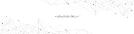 Website header or banner design with abstract geometric background and connecting dots and lines. Global network connection. Digital technology with plexus background and space for your textのイラスト素材