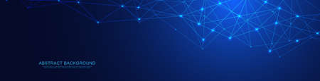 Website header or banner design with abstract geometric background and connecting dots and lines. Global network connection. Digital technology with plexus background and space for your textのイラスト素材