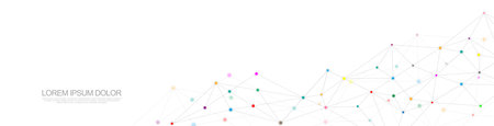 Website header or banner design with abstract geometric background and connecting dots and lines. Global network connection. Digital technology with plexus background and space for your textのイラスト素材