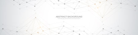 Website header or banner design with abstract geometric background and connecting dots and lines. Global network connection. Digital technology with plexus background and space for your textのイラスト素材